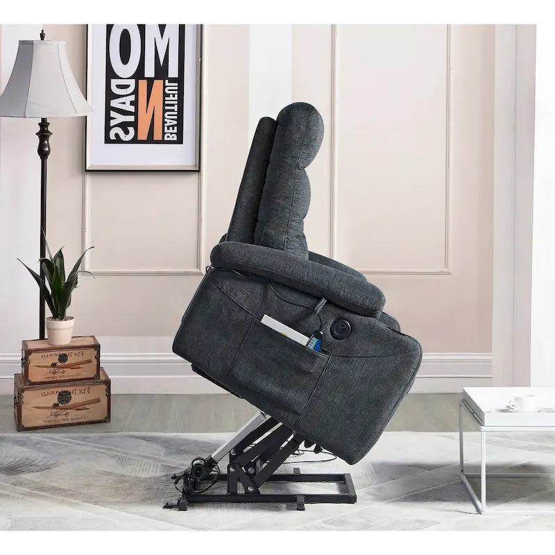 Fauteuil inclinable électrique avec fonction de massage et de chauffage pour personnes âgées, 3 positions, 2 poches latérales, porte-gobelets, port USB