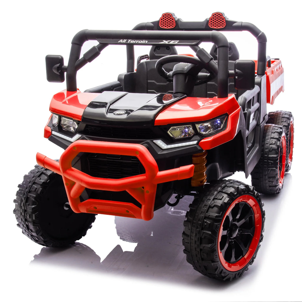 Xuanlur Voiture électrique pour enfants 24V 2 places, UTV avec moteur 2x200W, Jouet électrique 24 volts avec benne/pelle, Voiture électrique pour enfants avec pneus résistants, lumière LED, musique, télécommande, noire