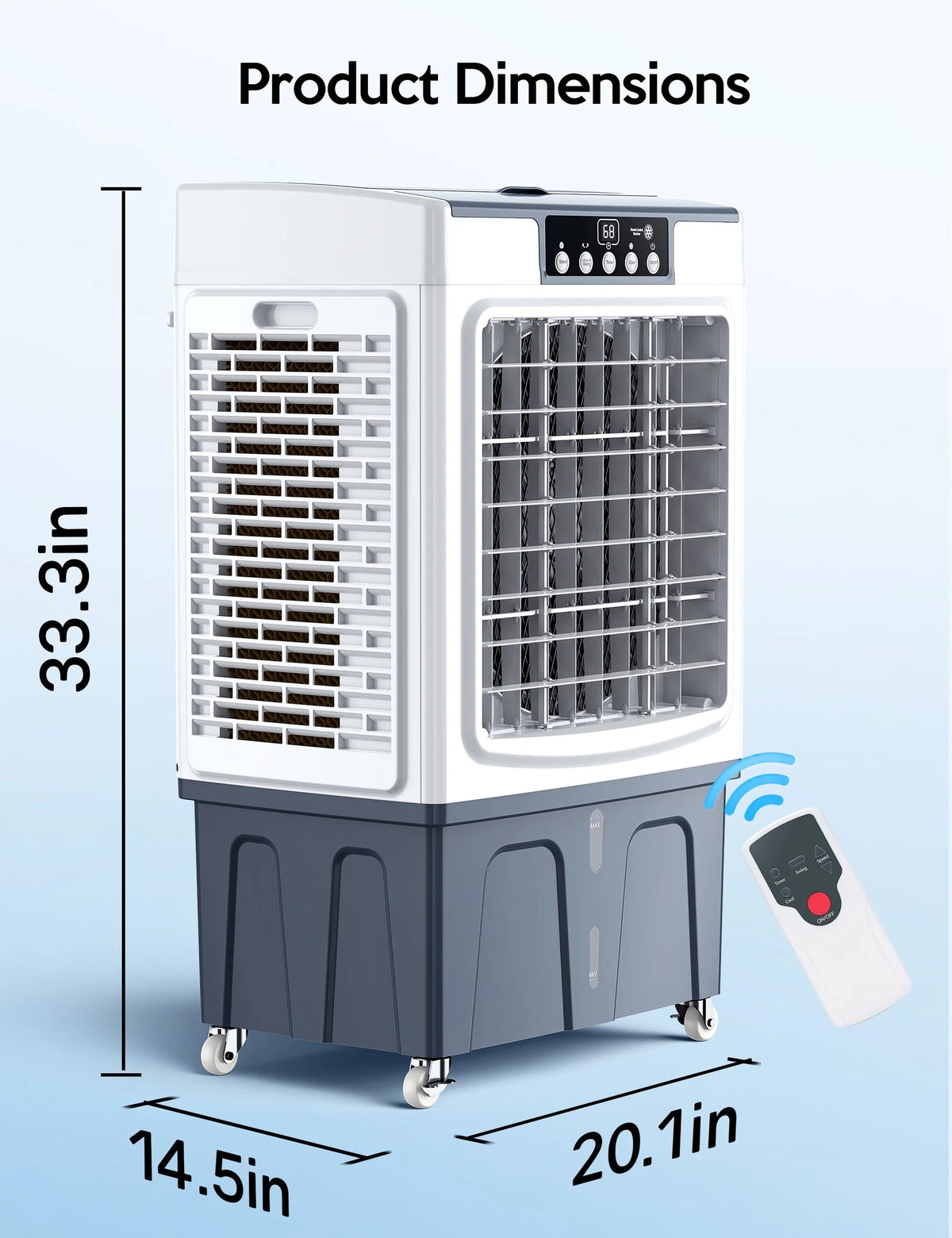 Rafraîchisseur d'air évaporatif, 2100 CFM, oscillation 120°, avec télécommande, minuterie 24 h, 3 vitesses de ventilation, pour intérieur et extérieur, 7,9 gallons