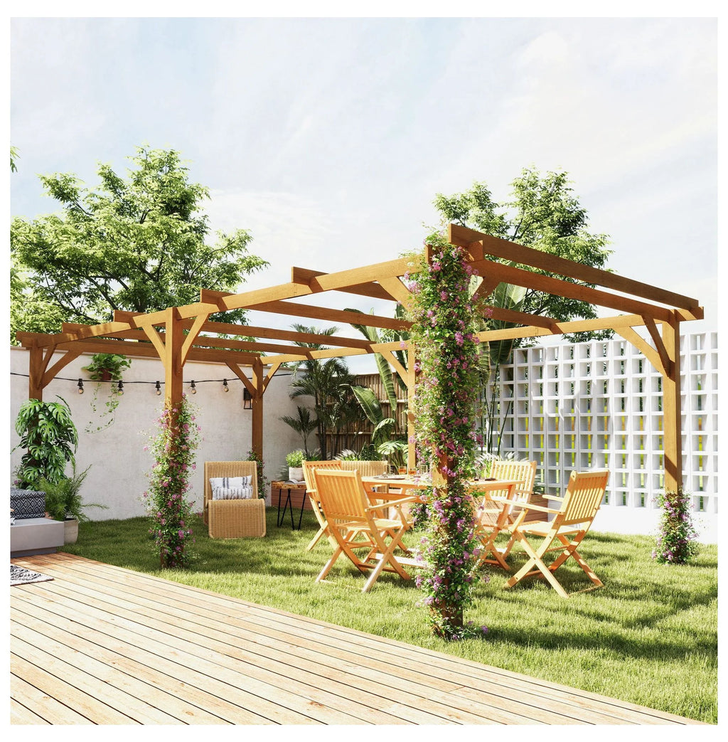 Pergola en bois 20x10 pieds, tonnelle de jardin pour vigne - Marron foncé