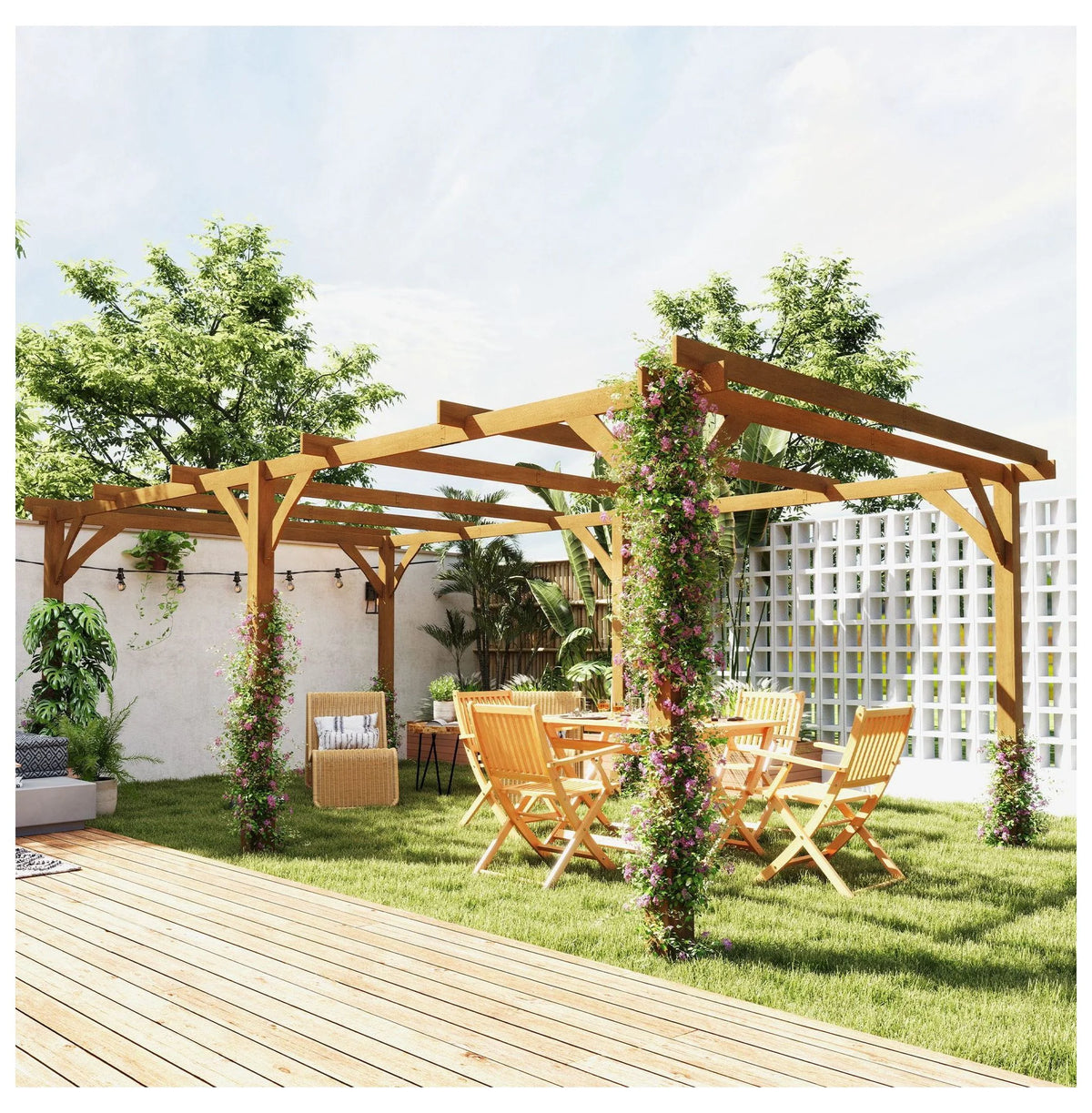 Pergola en bois 20x10 pieds, tonnelle de jardin pour vigne - Marron foncé