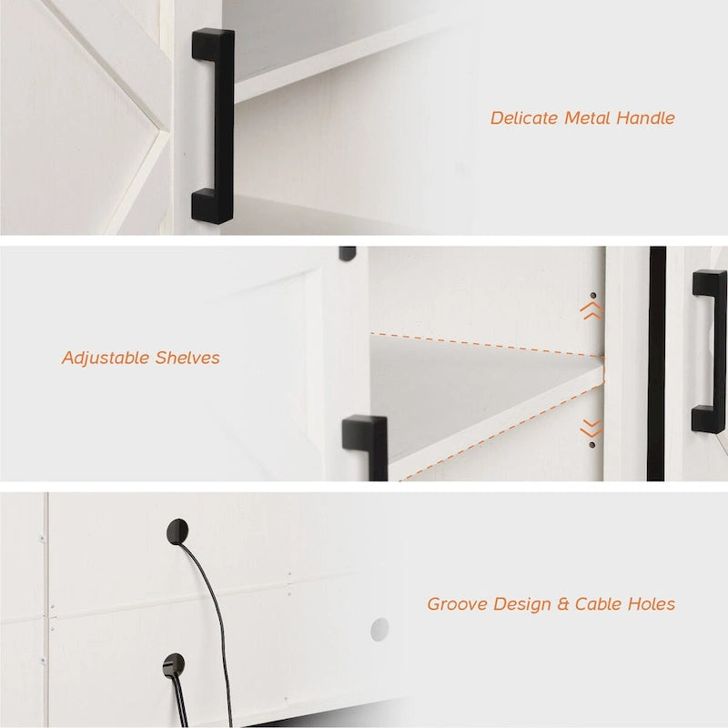 Meuble TV avec cheminée, centre de divertissement de style rustique avec portes coulissantes en forme de grange