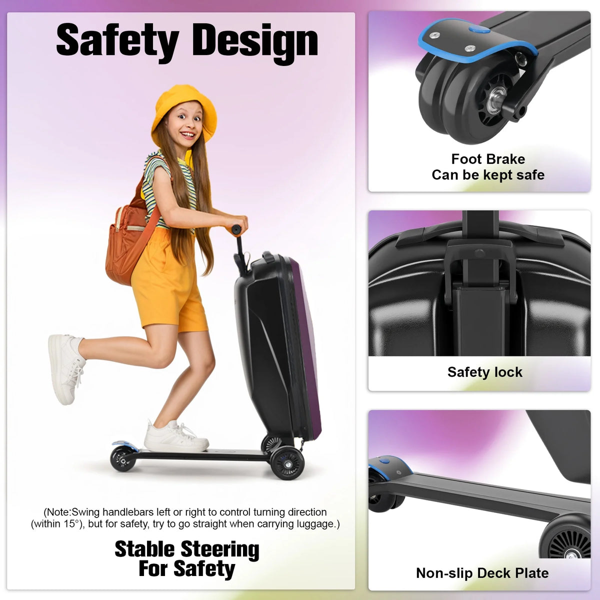 Valise à roulettes Advwin pour enfants et adultes, valise rigide sur laquelle les enfants de 4 à 15 ans peuvent rouler, bagage cabine multifonction léger et pliable avec roulettes, pour enfants et adolescents, rose