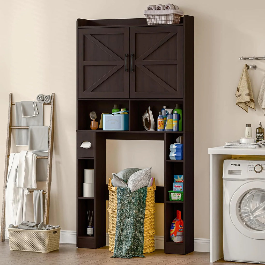 Meuble de rangement Vabches au-dessus des toilettes avec porte-papier toilette, avec étagère réglable et 2 portes