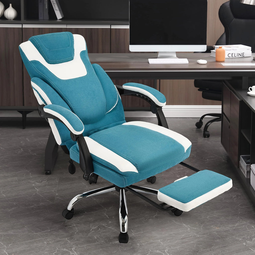 JONPONY Fauteuil de bureau Grande Taille 400lbs, Fauteuils de bureau de direction inclinables avec repose-pieds, Fauteuil de bureau à domicile à dossier haut Accoudoirs épais, Support lombaire ergonomique réglable, RoseBlanc