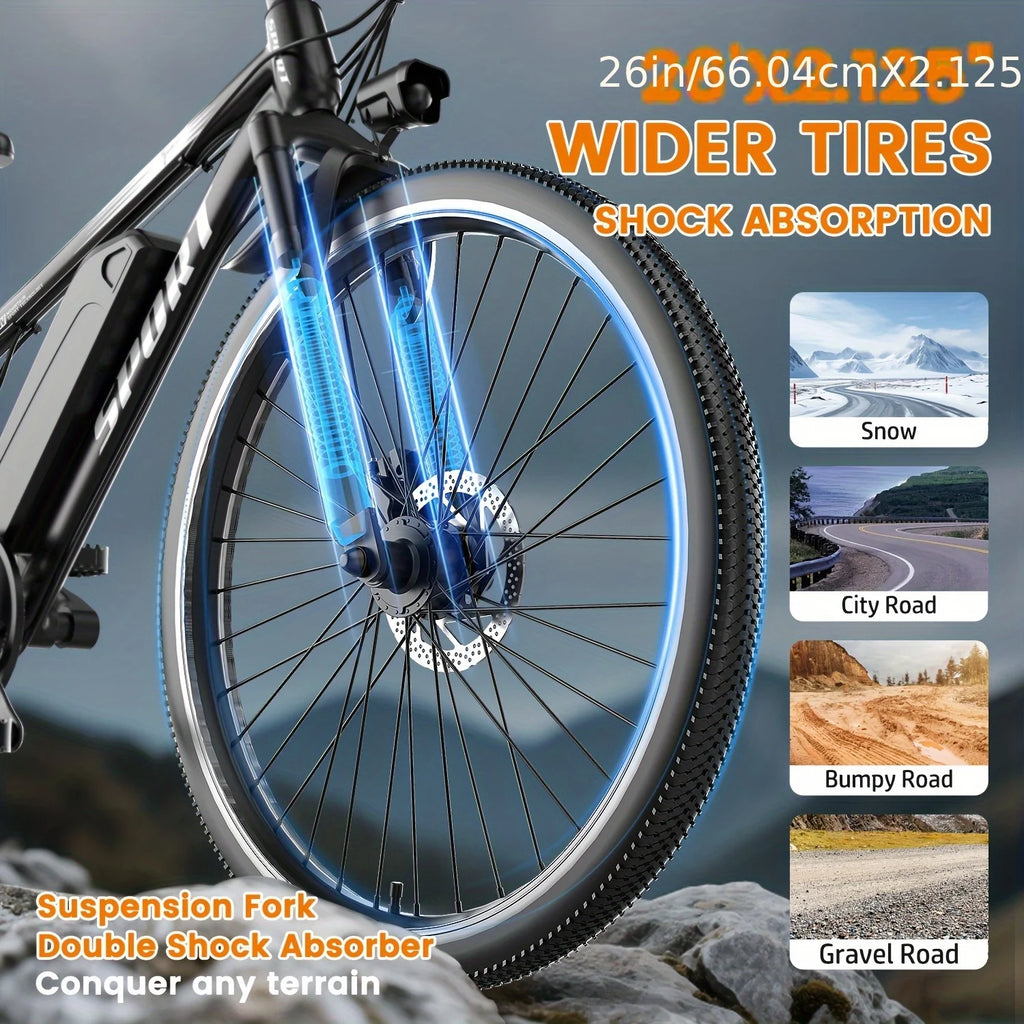 Vélo électrique MISODO pour adultes 26, puissance de crête de 750 W, VTT électrique 48 V 10 Ah, autonomie de 45 miles à 25 mi/h, VTT électrique tout-terrain pour adultes, professionnel, 7 vitesses, UL2849