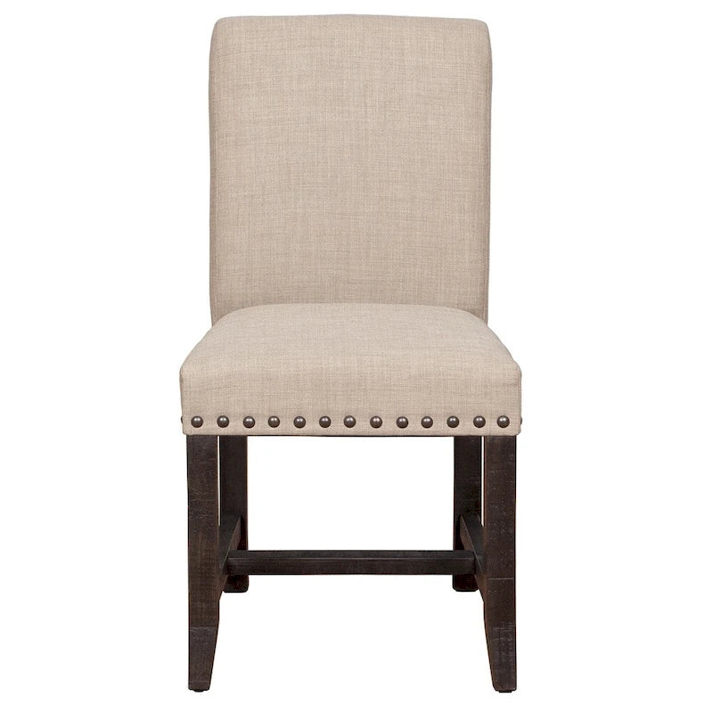 Lot de 2 chaises d'appoint en bois revêtues de tissu avec garniture cloutée, beiges et noires