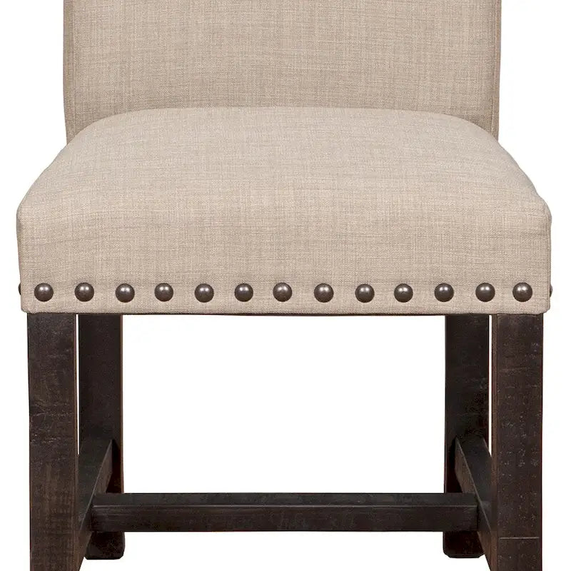 Lot de 2 chaises d'appoint en bois revêtues de tissu avec garniture cloutée, beiges et noires