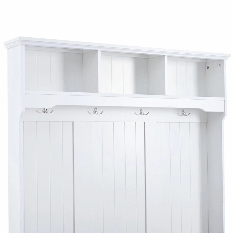 Banc d'entrée 5 en 1 avec portes persiennes, porte-manteau, coussin et 4 crochets robustes