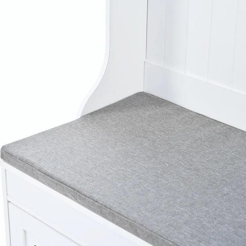 Banc d'entrée 5 en 1 avec portes persiennes, porte-manteau, coussin et 4 crochets robustes