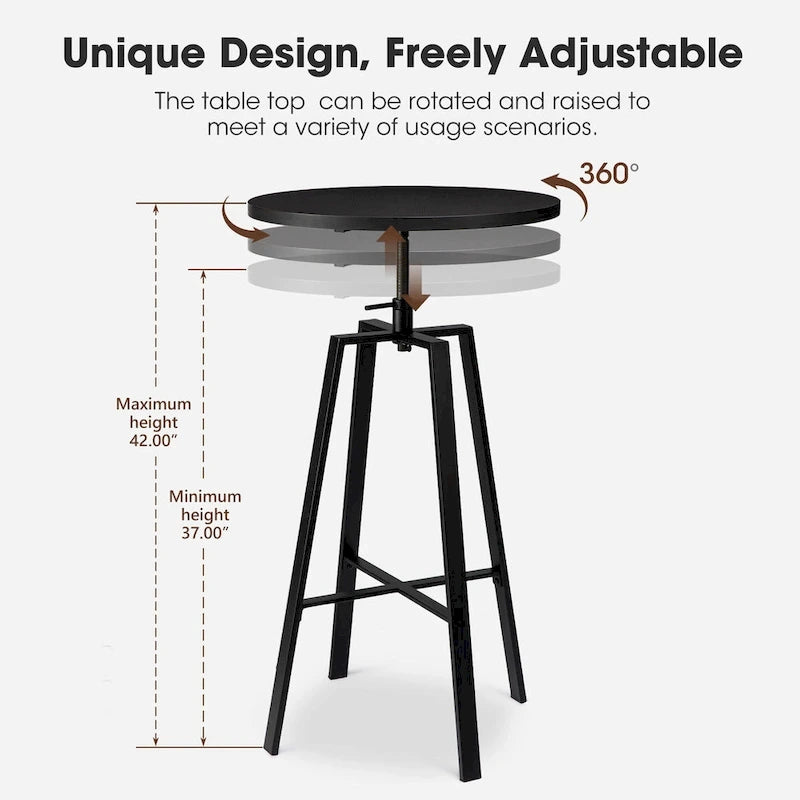 Table de bar ronde réglable Glitzhome Industrial Wood Top
