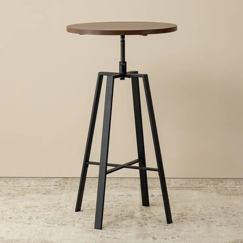 Table de bar ronde réglable Glitzhome Industrial Wood Top
