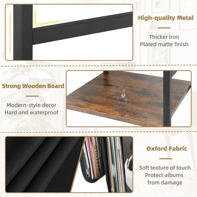 Meuble Rétro pour Platine Vinyle avec Étagères Ouvertes pour Rangement de Vinyles – Meuble TV pour Platine, 86 cm (L) x 75,5 cm (H)