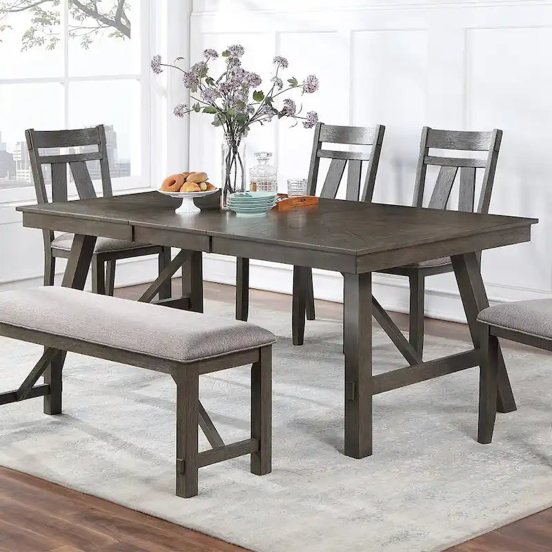 Table de salle à manger rectangulaire rustique en bois massif, 4-6 places, pour salle à manger et cuisine