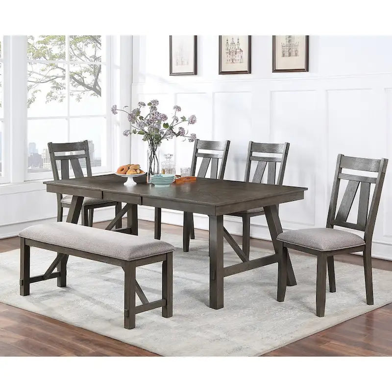 Table de salle à manger rectangulaire rustique en bois massif, 4-6 places, pour salle à manger et cuisine