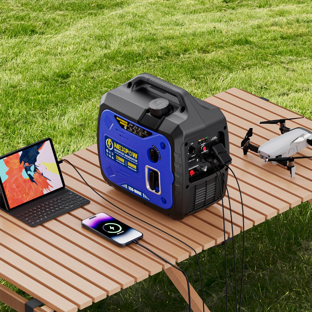 Génératrice portable avec onduleur NEXPOW 3000 W, légère et à essence, pour alimentation de secours à la maison et au camping, mode éco, couplage en parallèle, protection contre les surcharges