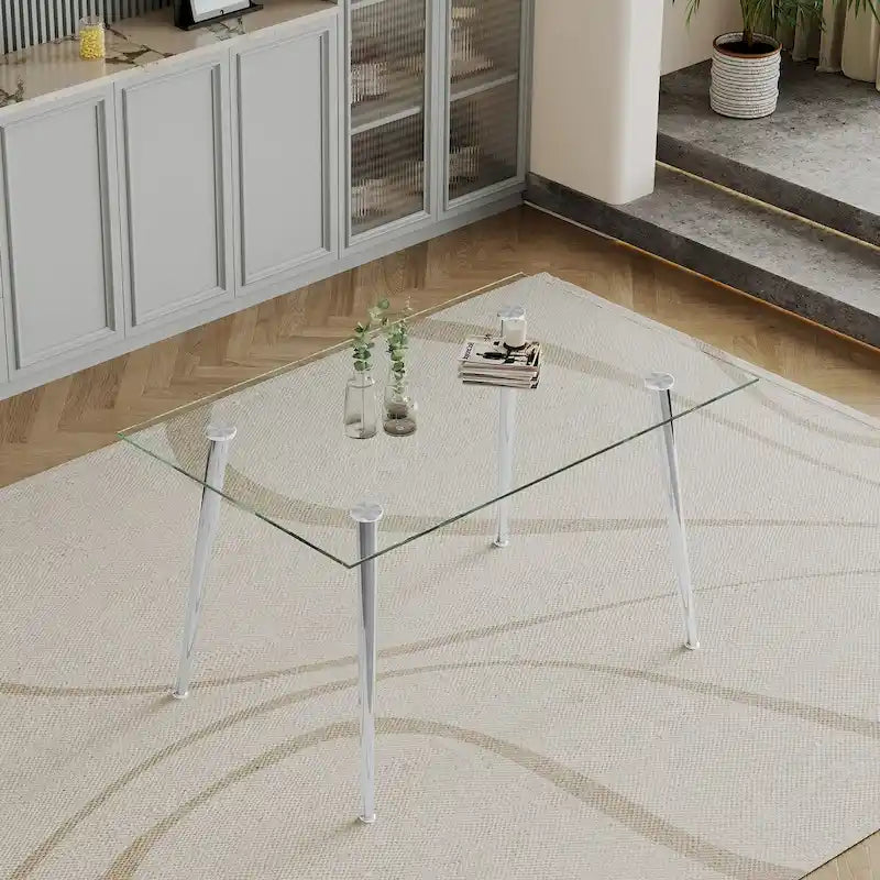 Table à manger en verre trempé de 0,32 po d'épaisseur avec pieds en acier inoxydable pour petits espaces, salle à manger