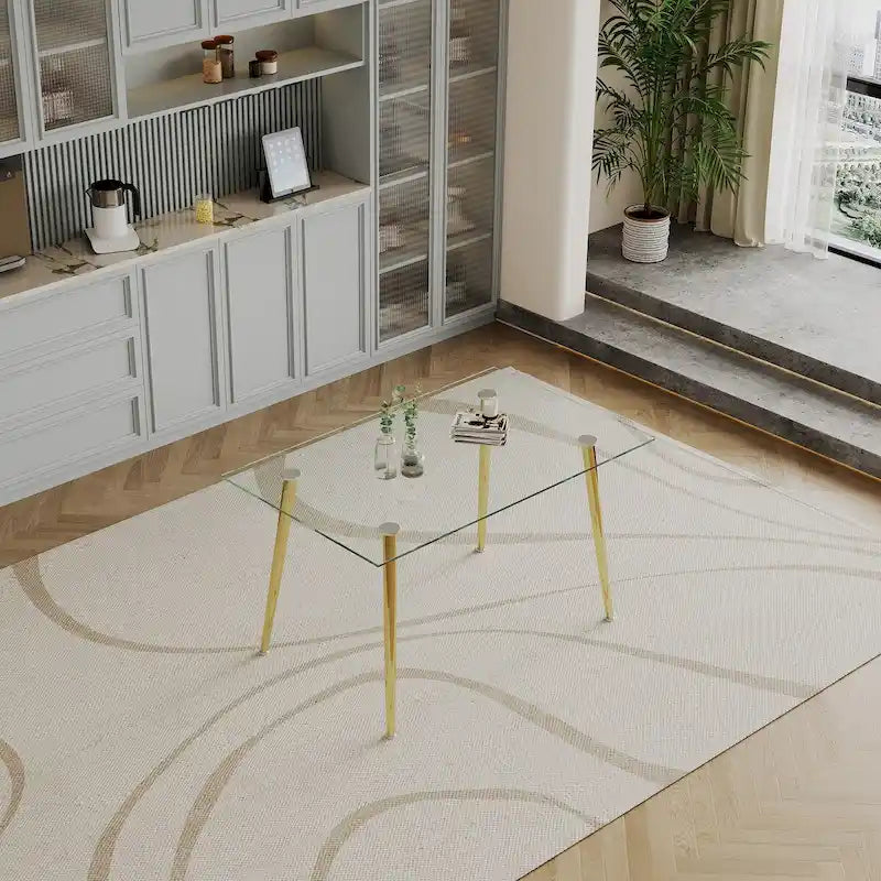 Table à manger en verre trempé de 0,32 po d'épaisseur avec pieds en acier inoxydable pour petits espaces, salle à manger