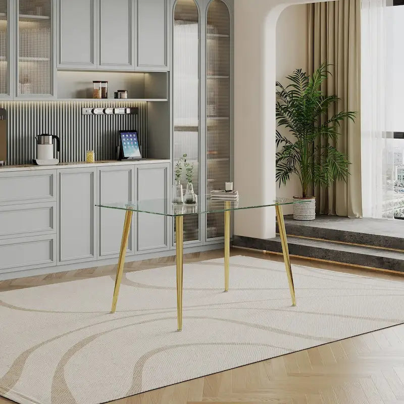 Table à manger en verre trempé de 0,32 po d'épaisseur avec pieds en acier inoxydable pour petits espaces, salle à manger