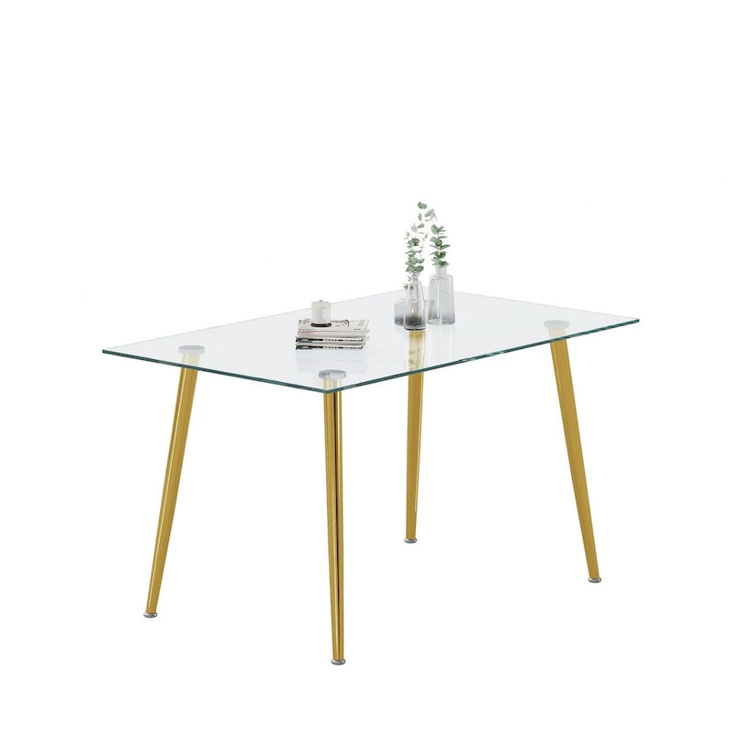 Table à manger en verre trempé de 0,32 po d'épaisseur avec pieds en acier inoxydable pour petits espaces, salle à manger