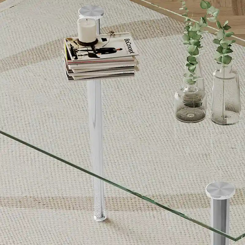 Table à manger en verre trempé de 0,32 po d'épaisseur avec pieds en acier inoxydable pour petits espaces, salle à manger