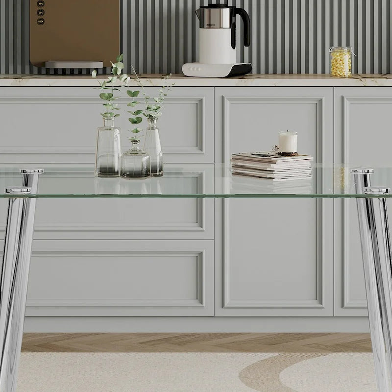 Table à manger en verre trempé de 0,32 po d'épaisseur avec pieds en acier inoxydable pour petits espaces, salle à manger
