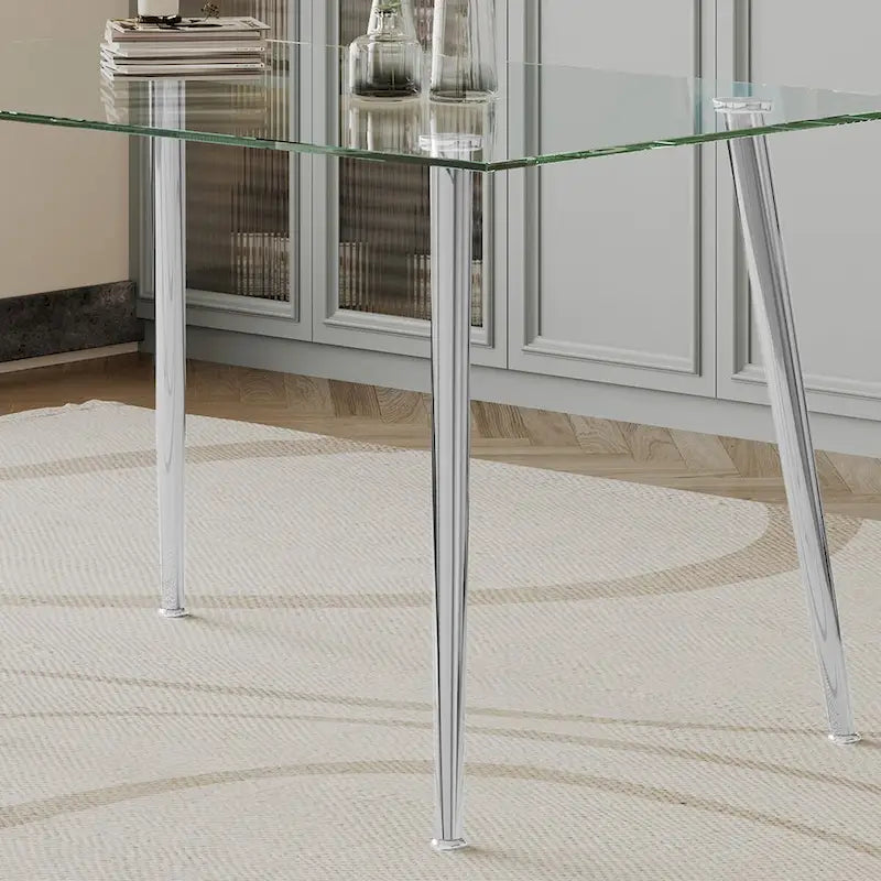 Table à manger en verre trempé de 0,32 po d'épaisseur avec pieds en acier inoxydable pour petits espaces, salle à manger
