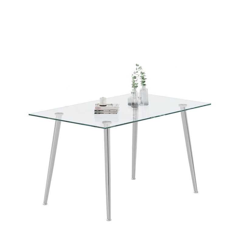 Table à manger en verre trempé de 0,32 po d'épaisseur avec pieds en acier inoxydable pour petits espaces, salle à manger