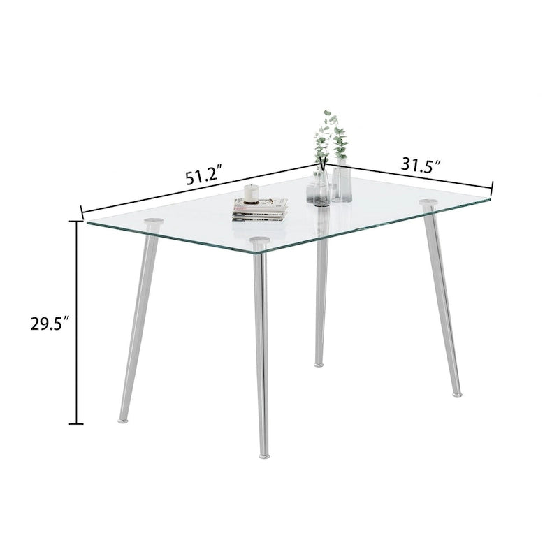 Table à manger en verre trempé de 0,32 po d'épaisseur avec pieds en acier inoxydable pour petits espaces, salle à manger