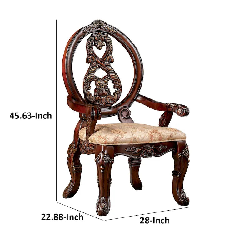Lot de 2 chaises de salle à manger de 71 cm, dossier sculpté en bois marron, tissu beige