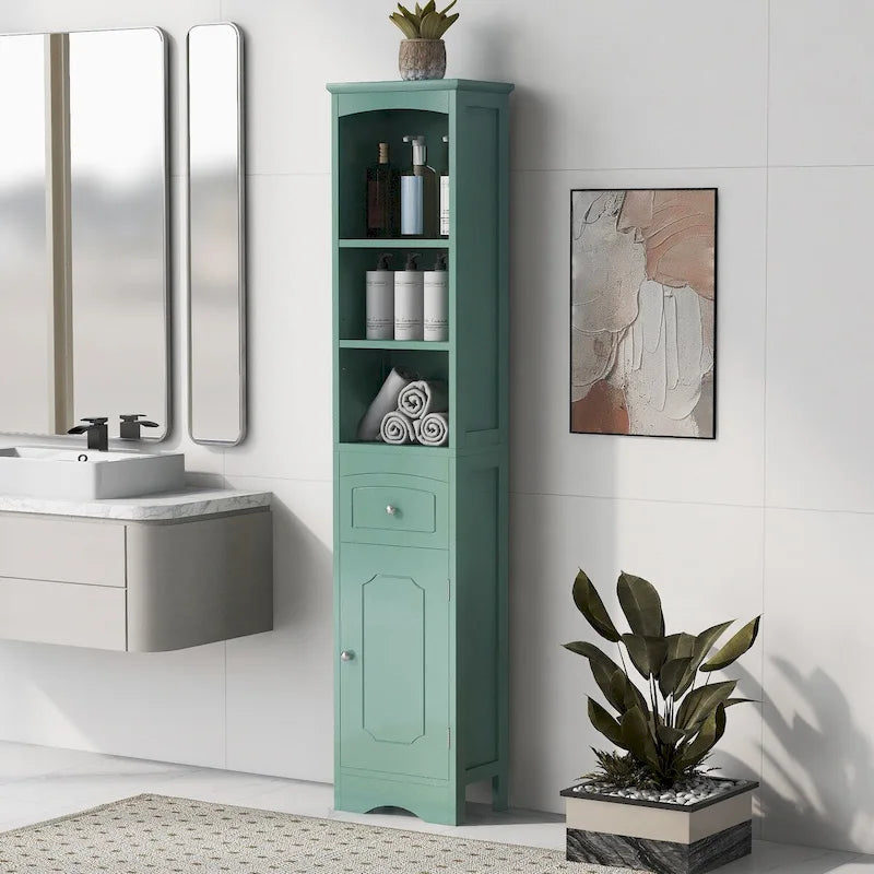 Meuble de rangement de salle de bain autoportant de 170 cm de haut avec portes et étagères réglables - 173 cm de haut