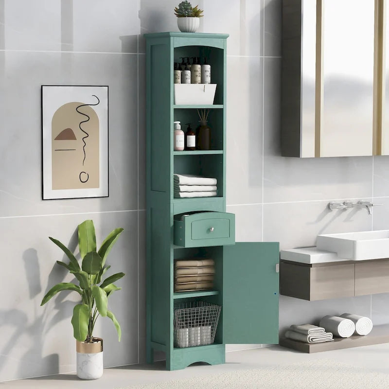 Meuble de rangement de salle de bain autoportant de 170 cm de haut avec portes et étagères réglables - 173 cm de haut
