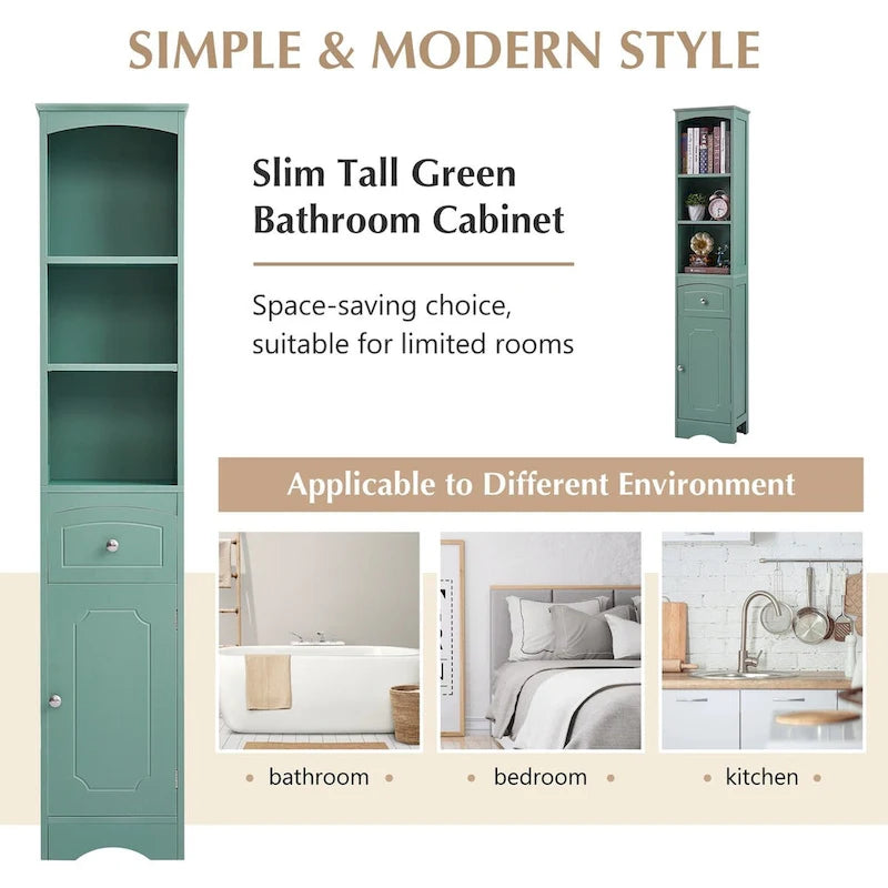 Meuble de rangement de salle de bain autoportant de 170 cm de haut avec portes et étagères réglables - 173 cm de haut