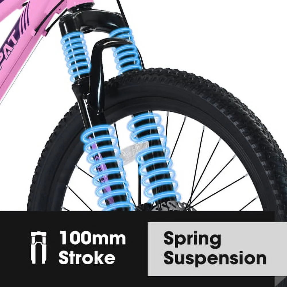 POWANLI 26 Vélo tout-terrain pour femme, Vélo de montagne 21 vitesses avec freins à disque doubles et suspension avant de 100 mm, Rose (Cadeau)