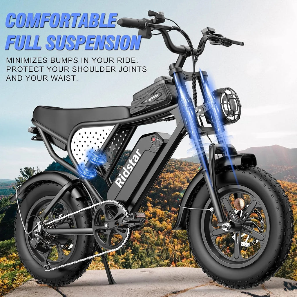 Vélo électrique Ridstar pour adultes, 1200 W, 32 mi/h, moto tout-terrain électrique 48 V 20 Ah, vélo de montagne à pneus larges de 20 pouces et 7 vitesses, UL2849