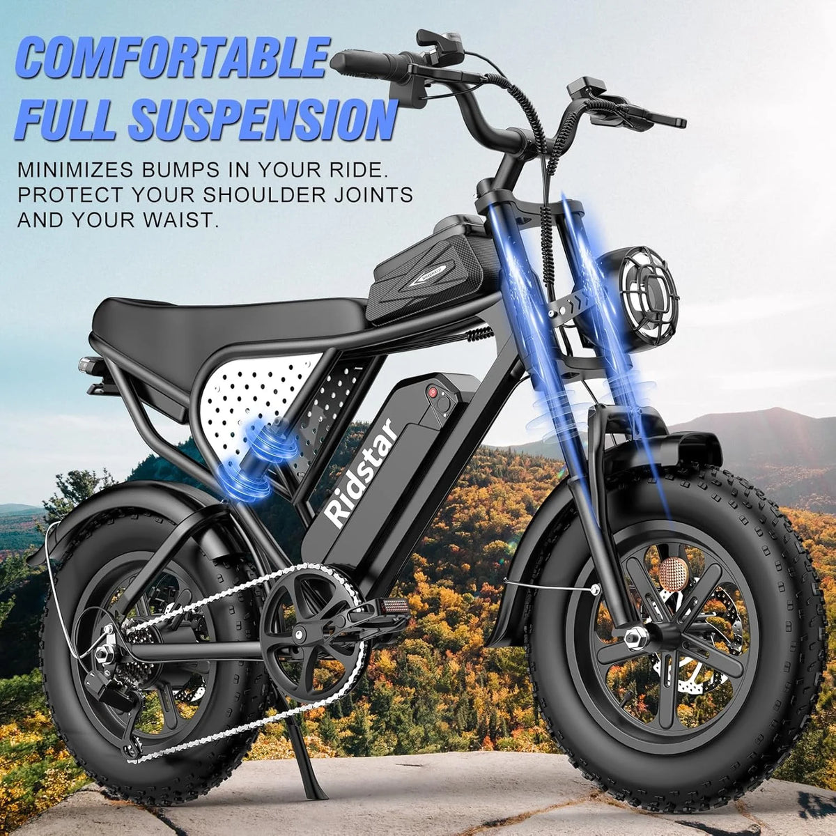 Vélo électrique Ridstar pour adultes, 1200 W, 32 mi/h, moto tout-terrain électrique 48 V 20 Ah, vélo de montagne à pneus larges de 20 pouces et 7 vitesses, UL2849