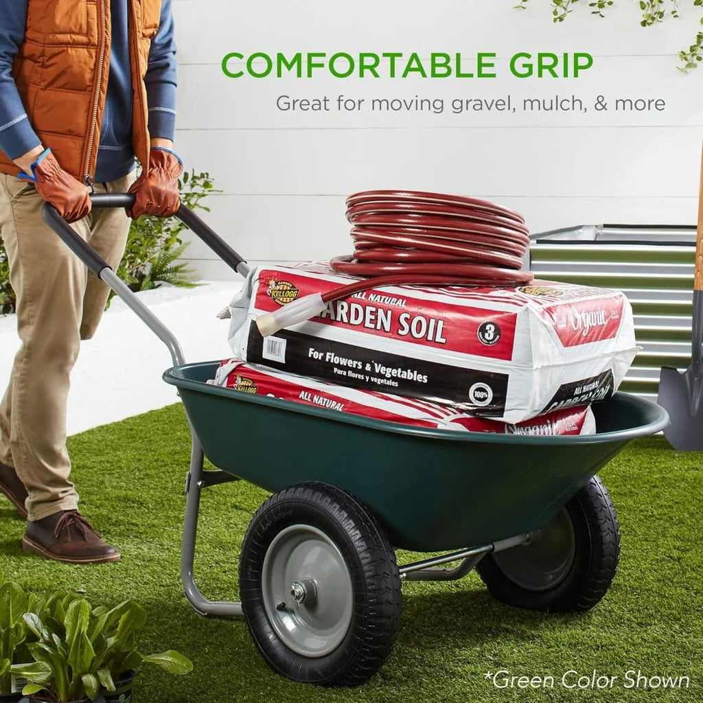 ZZJP Brouette de jardin utilitaire à deux roues pour la maison, avec béquille intégrée, pour pelouse, jardinage et construction - Grise