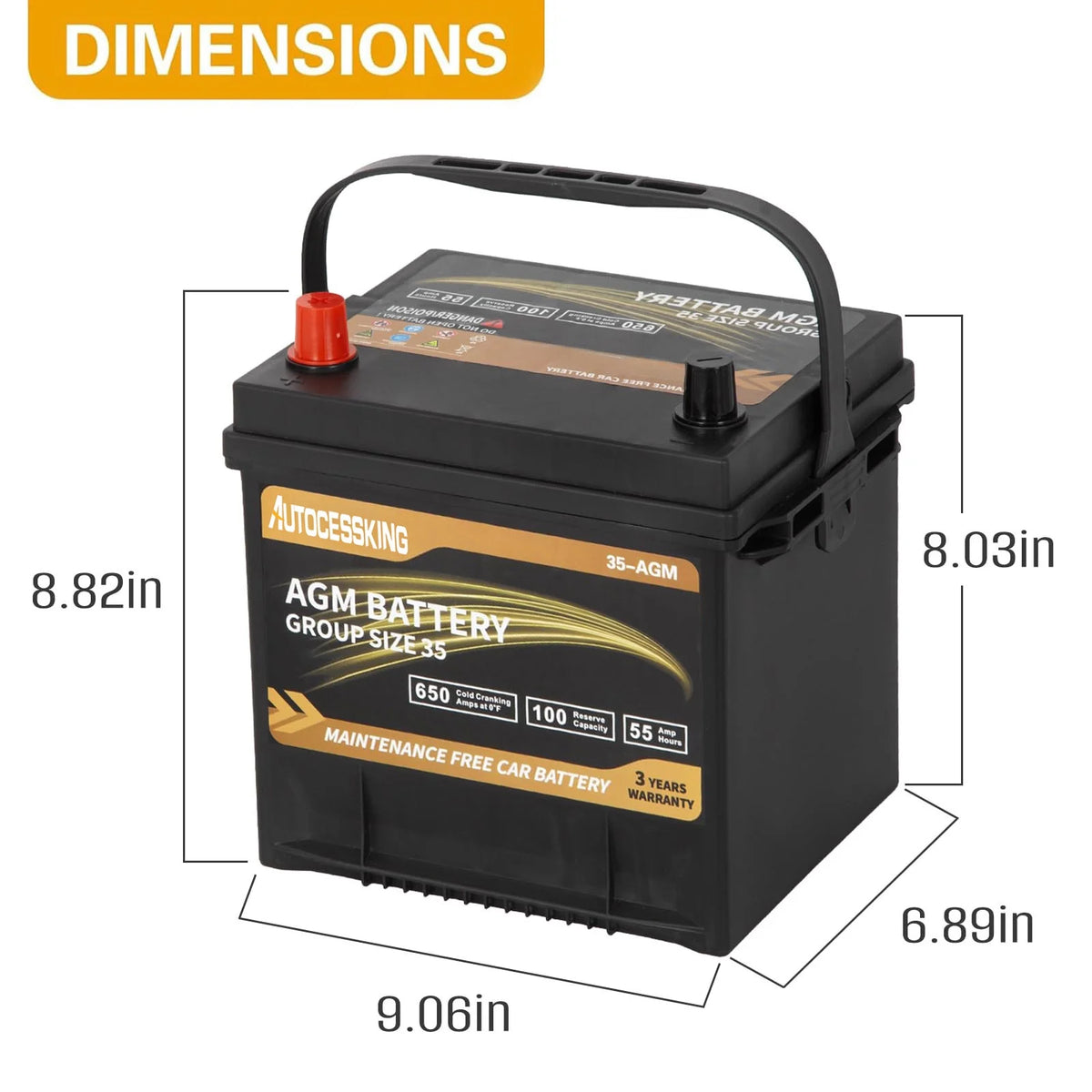 Batterie AGM Autocessking Platinum, batteries rechargeables automobiles groupe 47 pour voiture, 12V H5 680CCA 60Ah 100RC