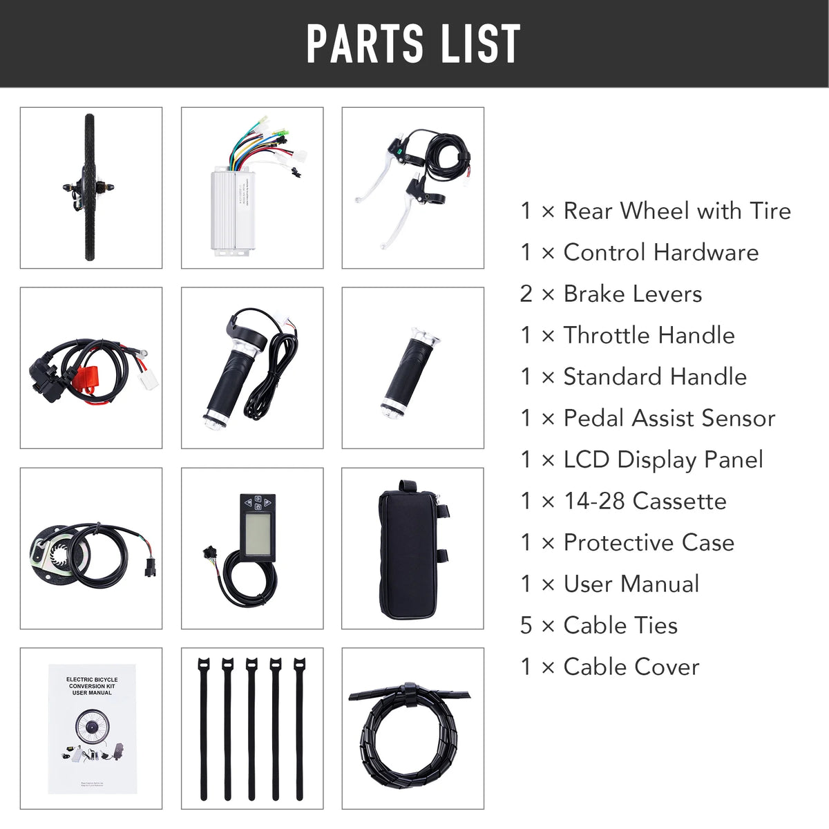 Kit de conversion de vélo électrique Viribus pour roue arrière 26, moteur-roue 1000 W, écran LCD, kit DIY pour vélo électrique