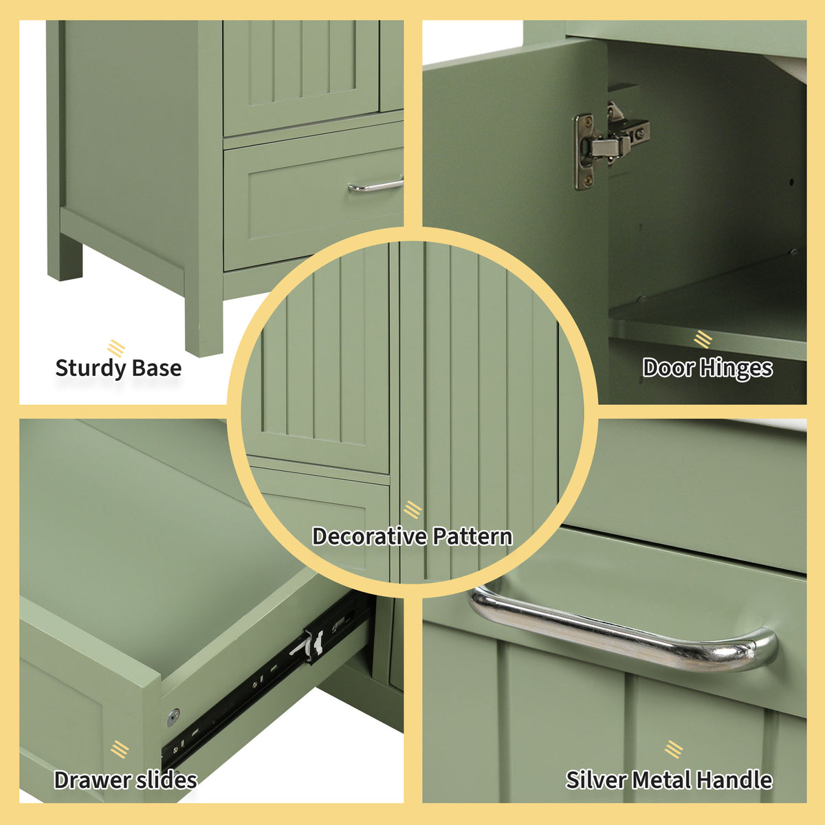 Meuble-lavabo de salle de bains Harper & Bright Designs 30 avec lavabo, armoire de salle de bains avec plateau en céramique, portes et tiroir de rangement multifonctionnels, vert