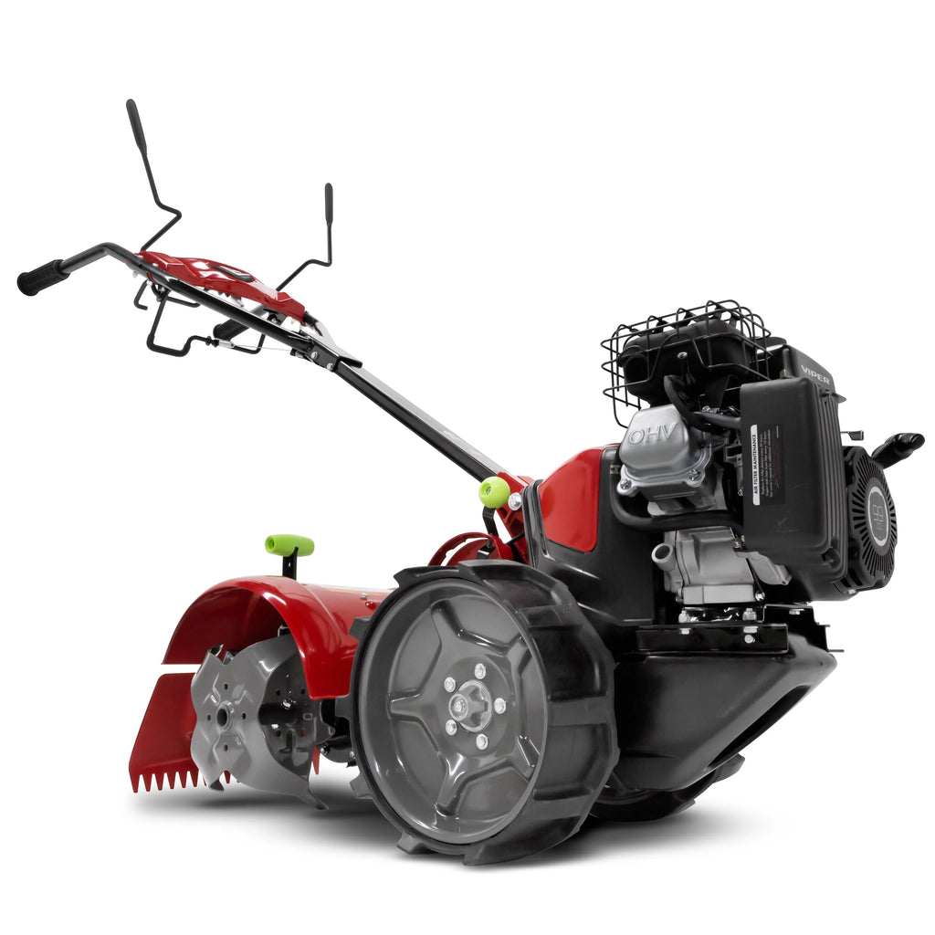 Earthquake 31285 Pioneer Motoculteur à deux roues arrière, puissant moteur Viper 4 temps de 99 cm³, marche arrière instantanée, roues sans air, largeur de travail de 17 po, profondeur de travail de 11 po, passage des vitesses sans effort