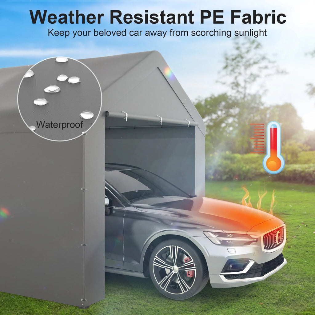 GOJOOASIS Carport, 10 x 20 Abri de voiture robuste avec paroi amovible, Garage portable en PE résistant à l'eau avec bâche toutes saisons Beige