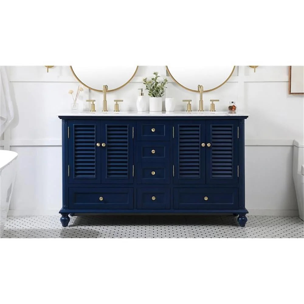 Meuble-lavabo double élégant de 60 pouces pour salle de bain, blanc antique
