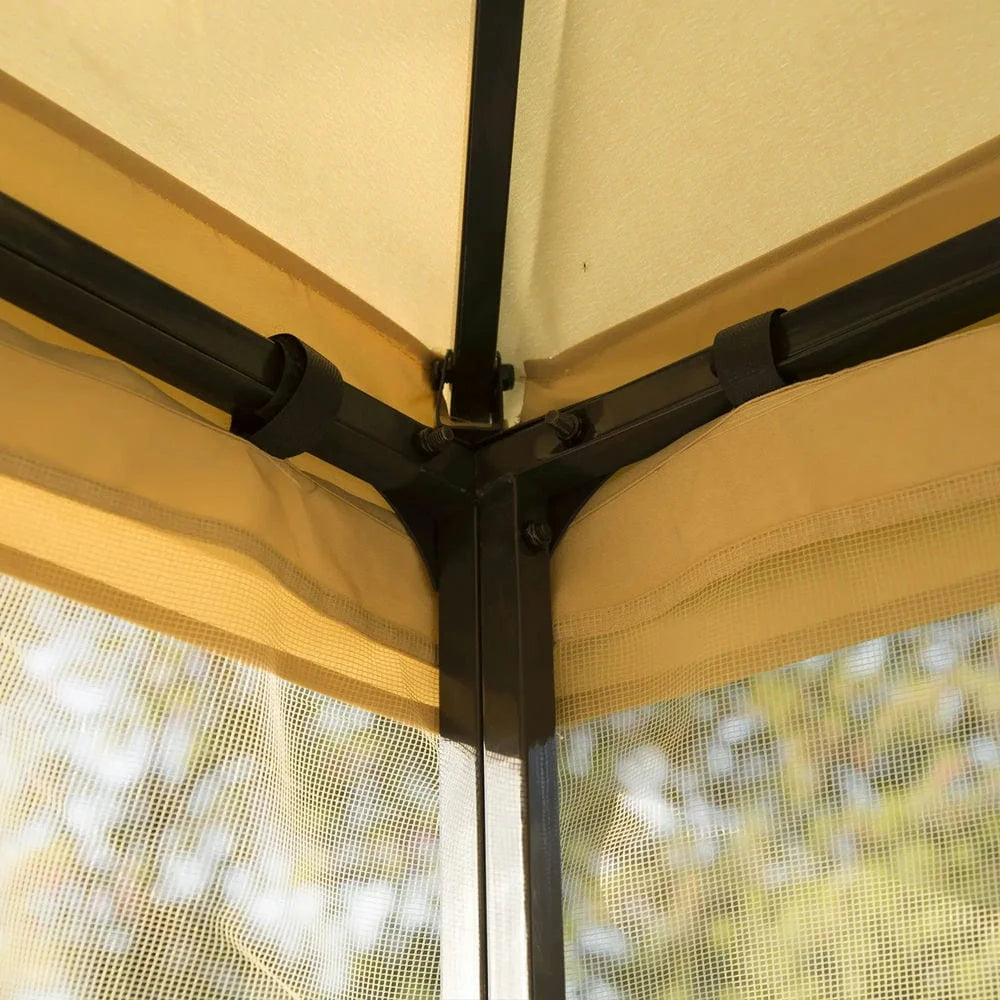 GVN Pergola de jardin pour terrasse, Auvent de pergola, Abri de jardin extérieur avec double toit de 10' x 10' et filet, Beige