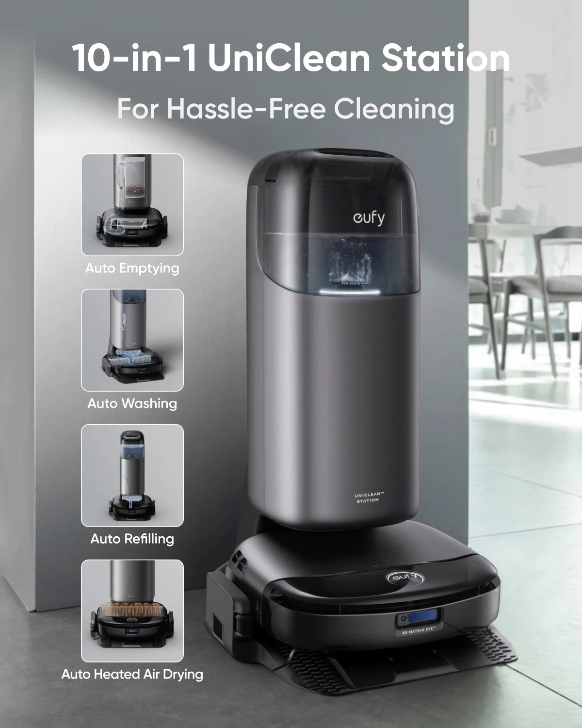 Aspirateur robot eufy Omni S1 Pro avec station tout-en-un, serpillière toujours propre, aspiration de 8 000 Pa, évitement des obstacles, lavage et séchage automatiques de la serpillière, vidage automatique du bac à poussière
