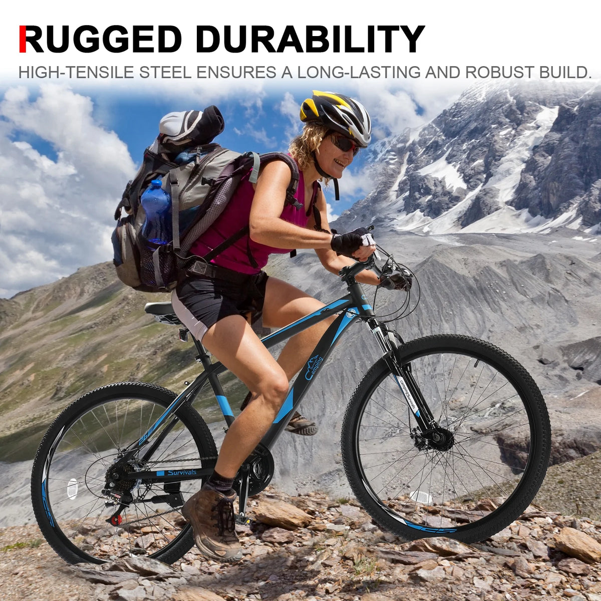 Vélo VTT léger UBesGoo 26 Explorer, 21 vitesses pour homme et femme, freins à disque et suspension, rouge/noir