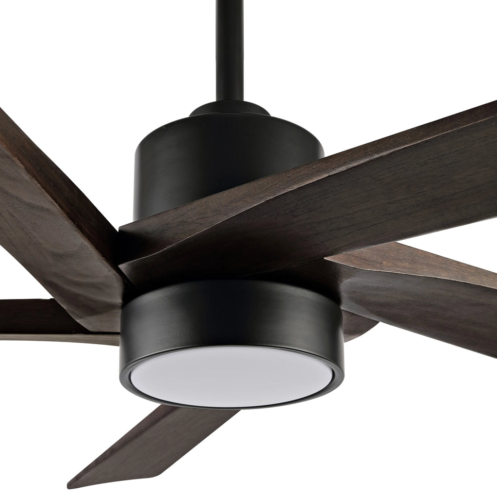 Ventilateur de plafond WINGBO 54 pouces à courant continu avec éclairage et télécommande, 5 pales réversibles en bois sculpté, laiton/noir