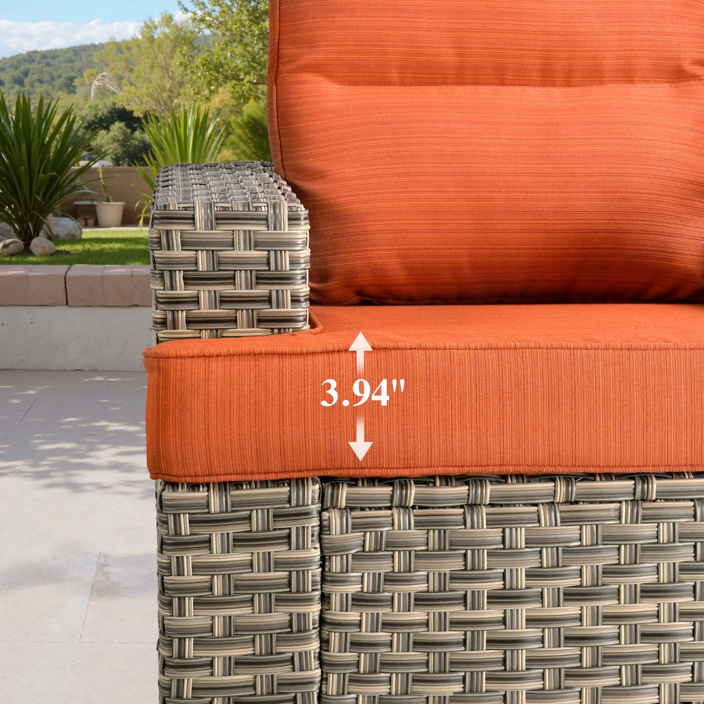 Ovios Salon de jardin modulable moderne en résine tressée toutes saisons à dossier haut, 10 pièces, avec table brasero au propane et fauteuil pivotant, gris foncé