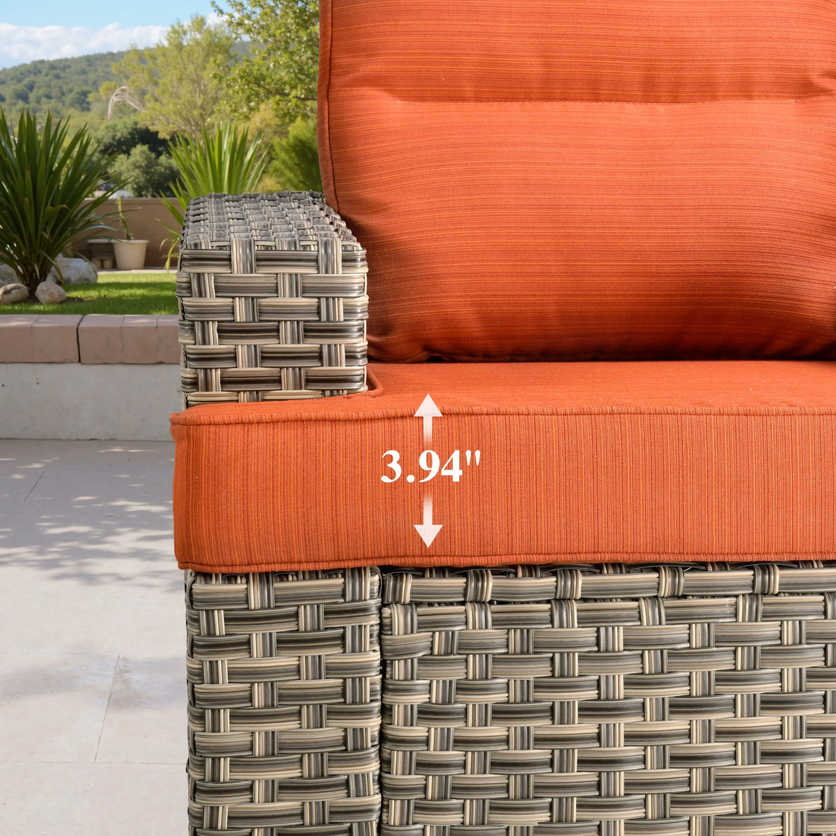 Ovios Salon de jardin modulable moderne en résine tressée toutes saisons à dossier haut, 10 pièces, avec table brasero au propane et fauteuil pivotant, gris foncé