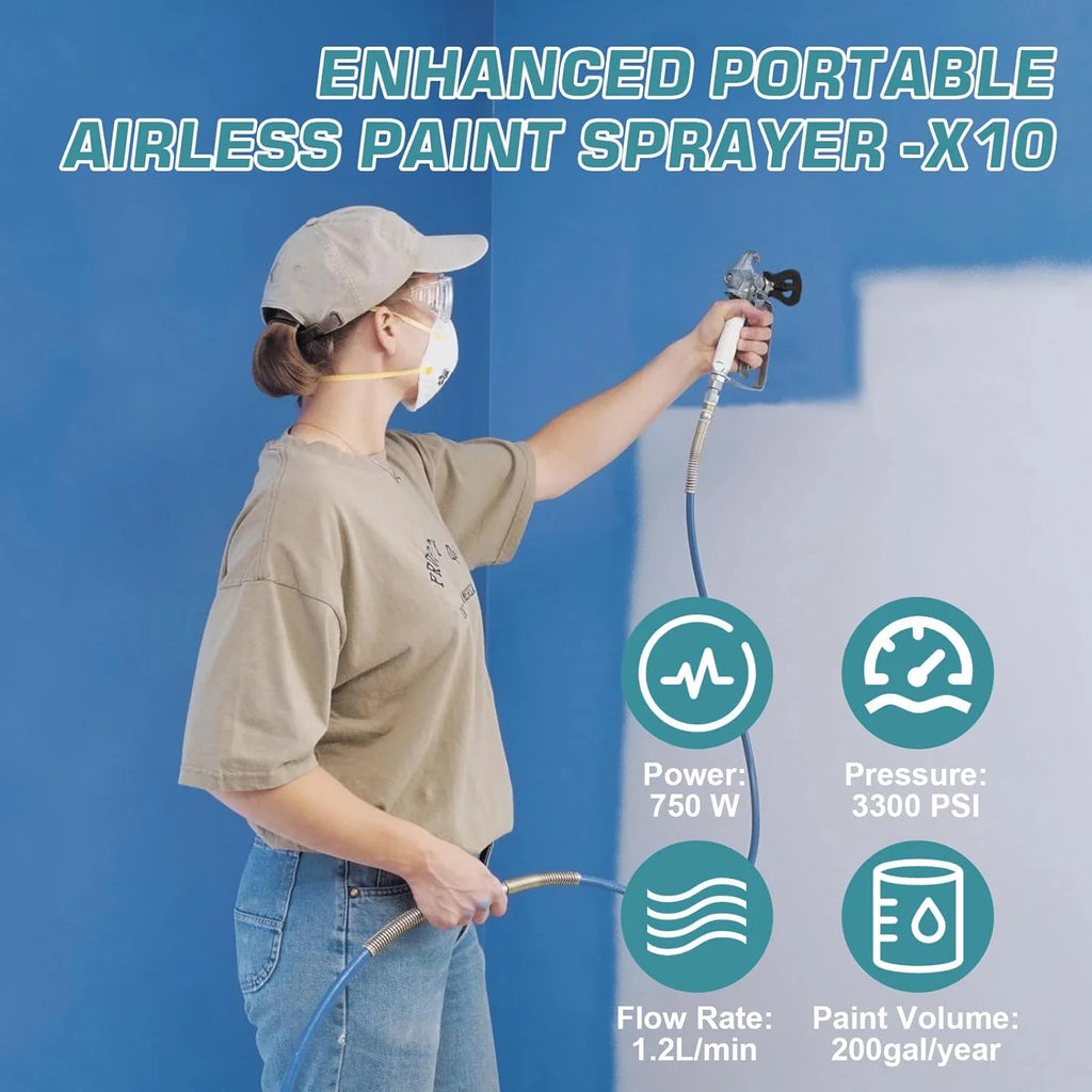 Pulvérisateur de peinture Airless Telyswee 750 W, pulvérisateur Airless sur pied 3300 PSI, pulvérisateur de peinture électrique haute efficacité pour projets de peinture DIY jusqu'à 10 gallons, extérieur de maison, clôture, terrasse
